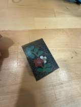 Chinese Cloisonné Brass Matchbox Holder Black Floral - Image 1