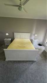 Hamptons Queen Bedroom Suite – Bed, Bedsides, Tallboy, Blanket Box Cheval mirror - Image 1