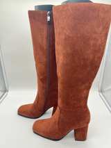 Modatope Knee High Boots Women’s Size 6.5 Brown Suede Chunky Heel Square Toe - Image 4