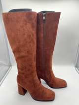 Modatope Knee High Boots Women’s Size 6.5 Brown Suede Chunky Heel Square Toe - Image 2