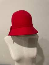 Red Wool Cloche Hat with Bow - Image 2