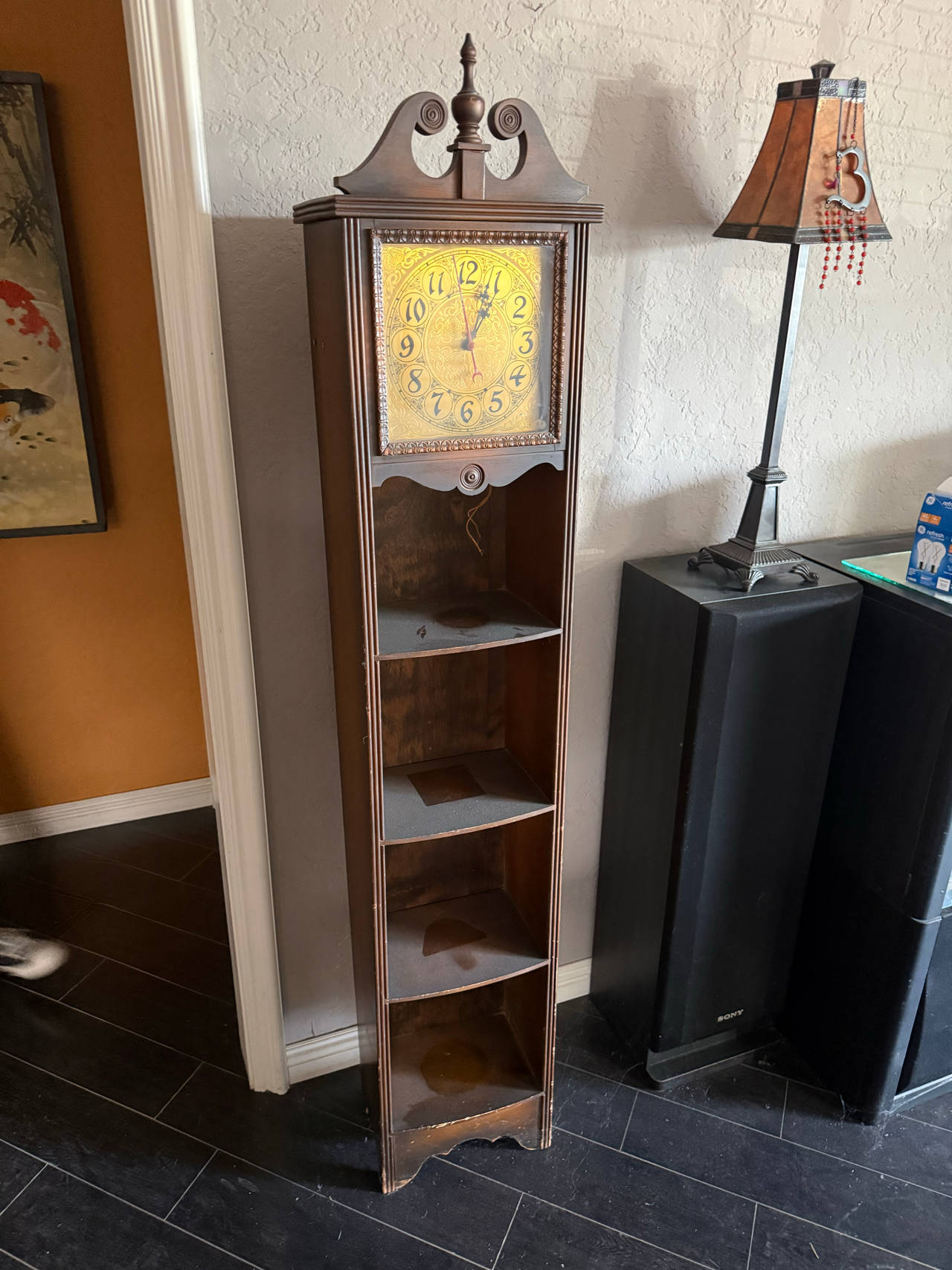 Vintage Wooden Grandfather Clock Shelf Unit