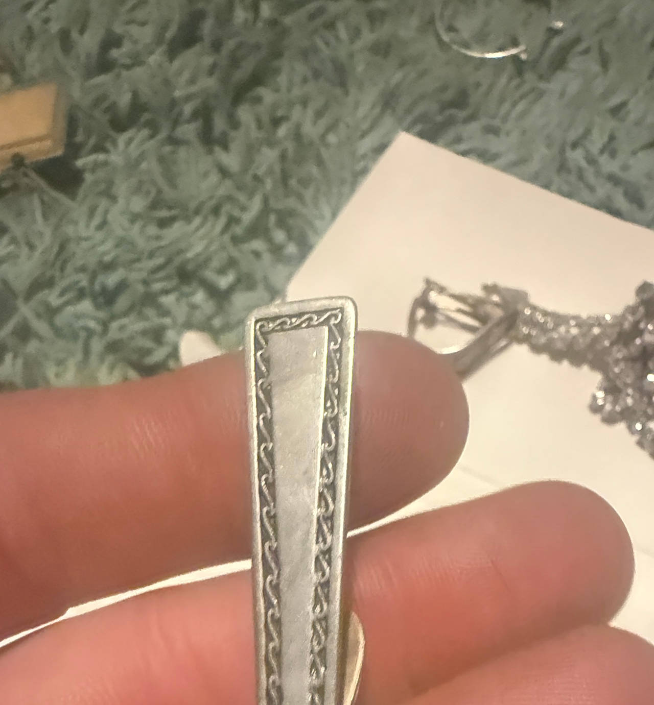 Vintage Silver Tone Etched Tie Clip
