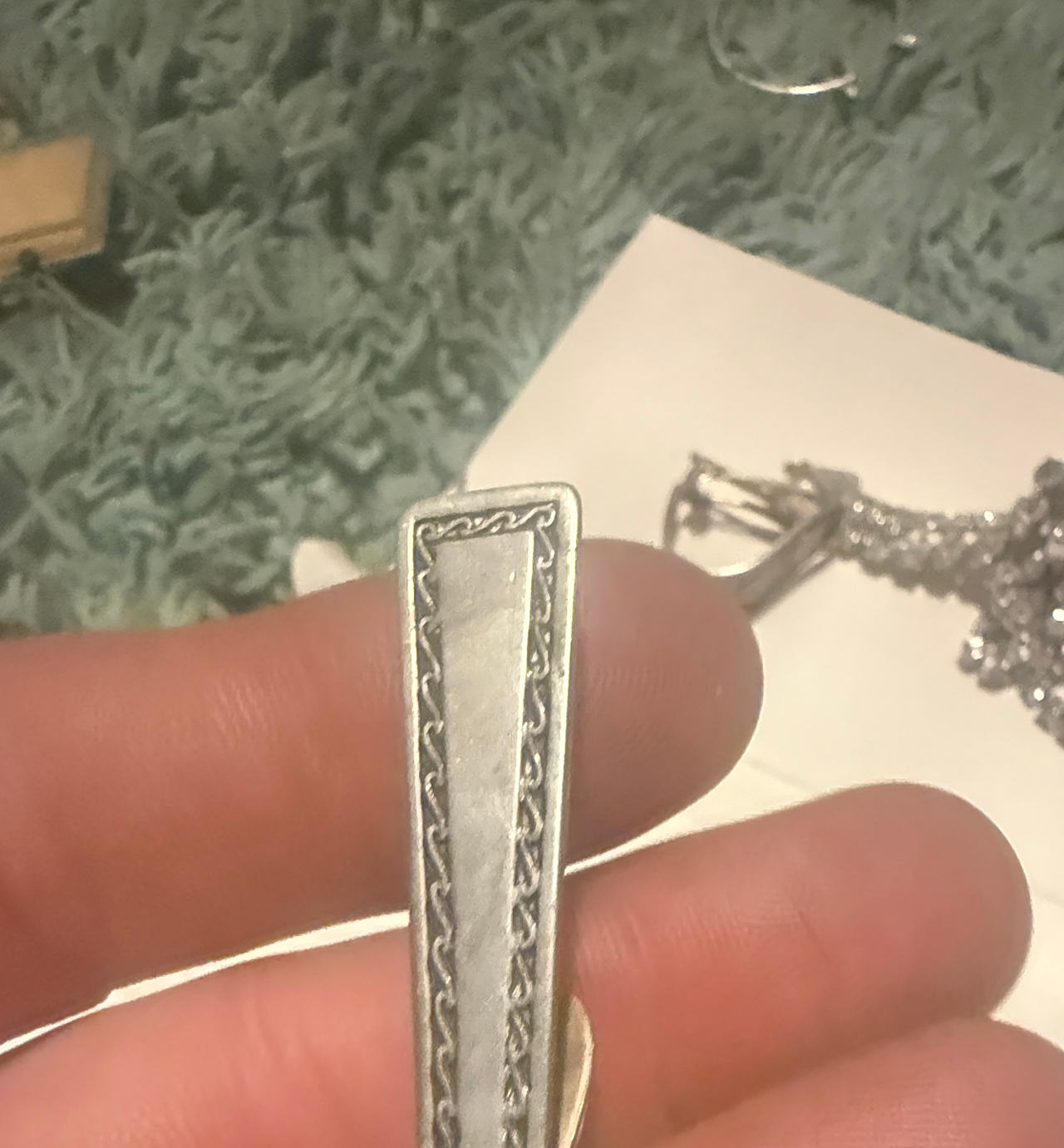 Vintage Silver Tone Etched Tie Clip