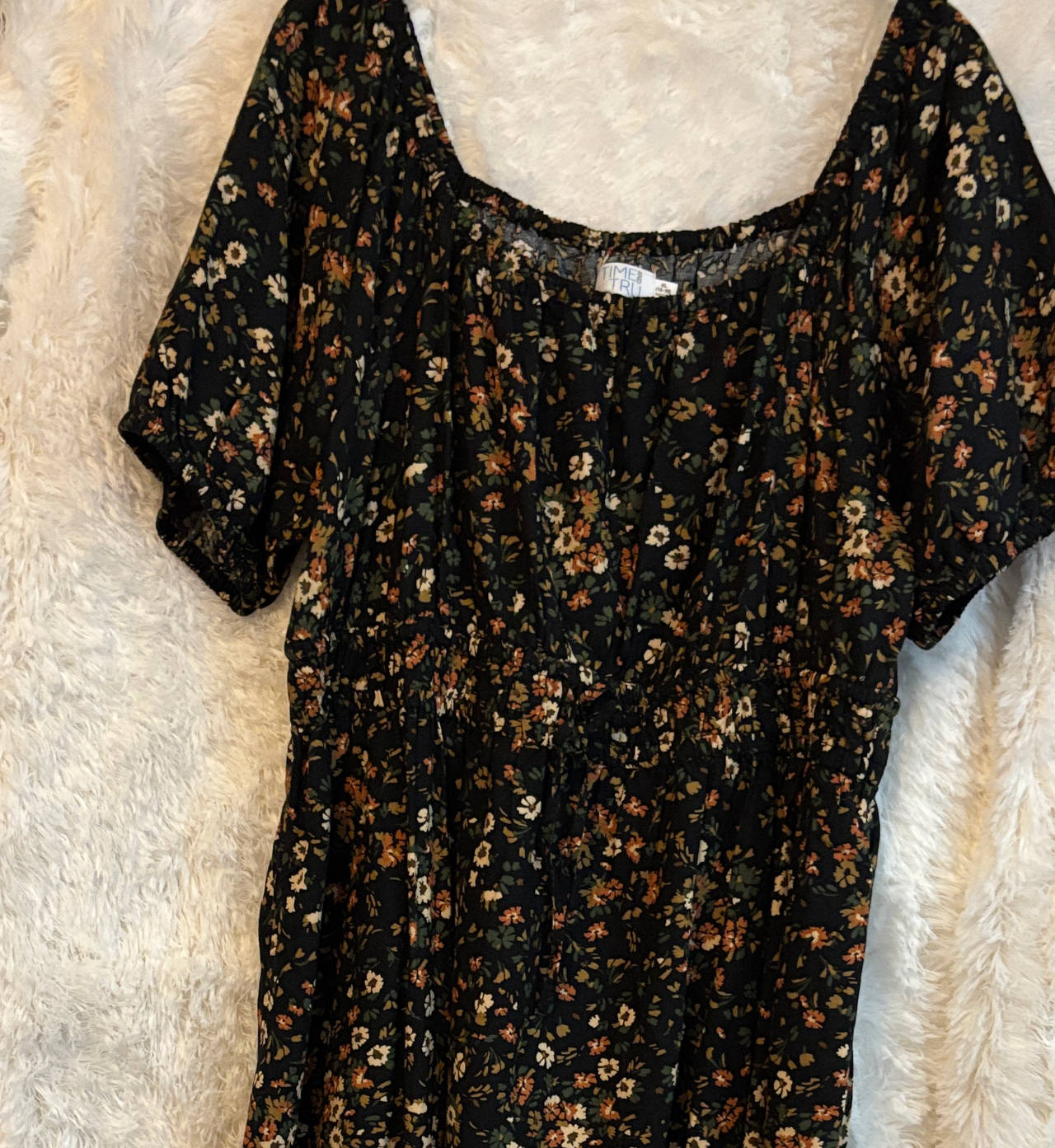 Time and Tru Women's Short Sleeve Square Neck Floral Dress