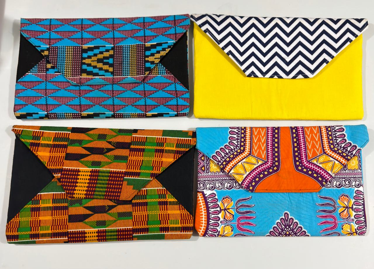 Lot of 4 Handmade African Print Ankara Dashiki Envelope Clutch Bags