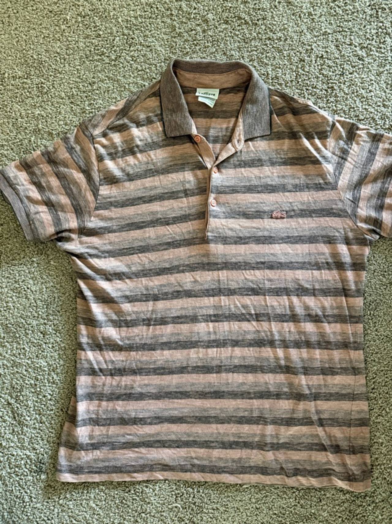 Lacoste Men's Pink & Grey Striped Polo Shirt