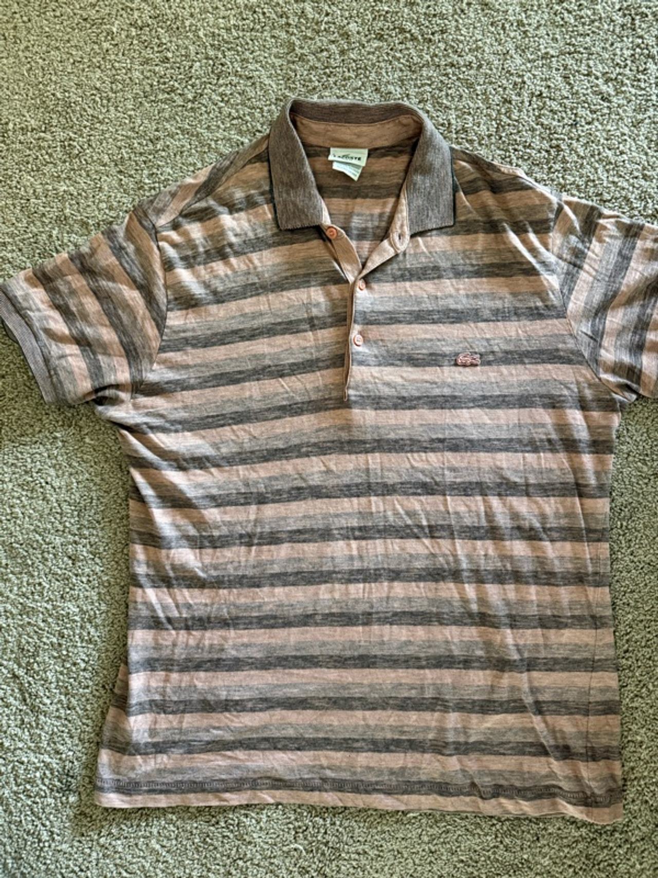 Lacoste Men's Pink & Grey Striped Polo Shirt