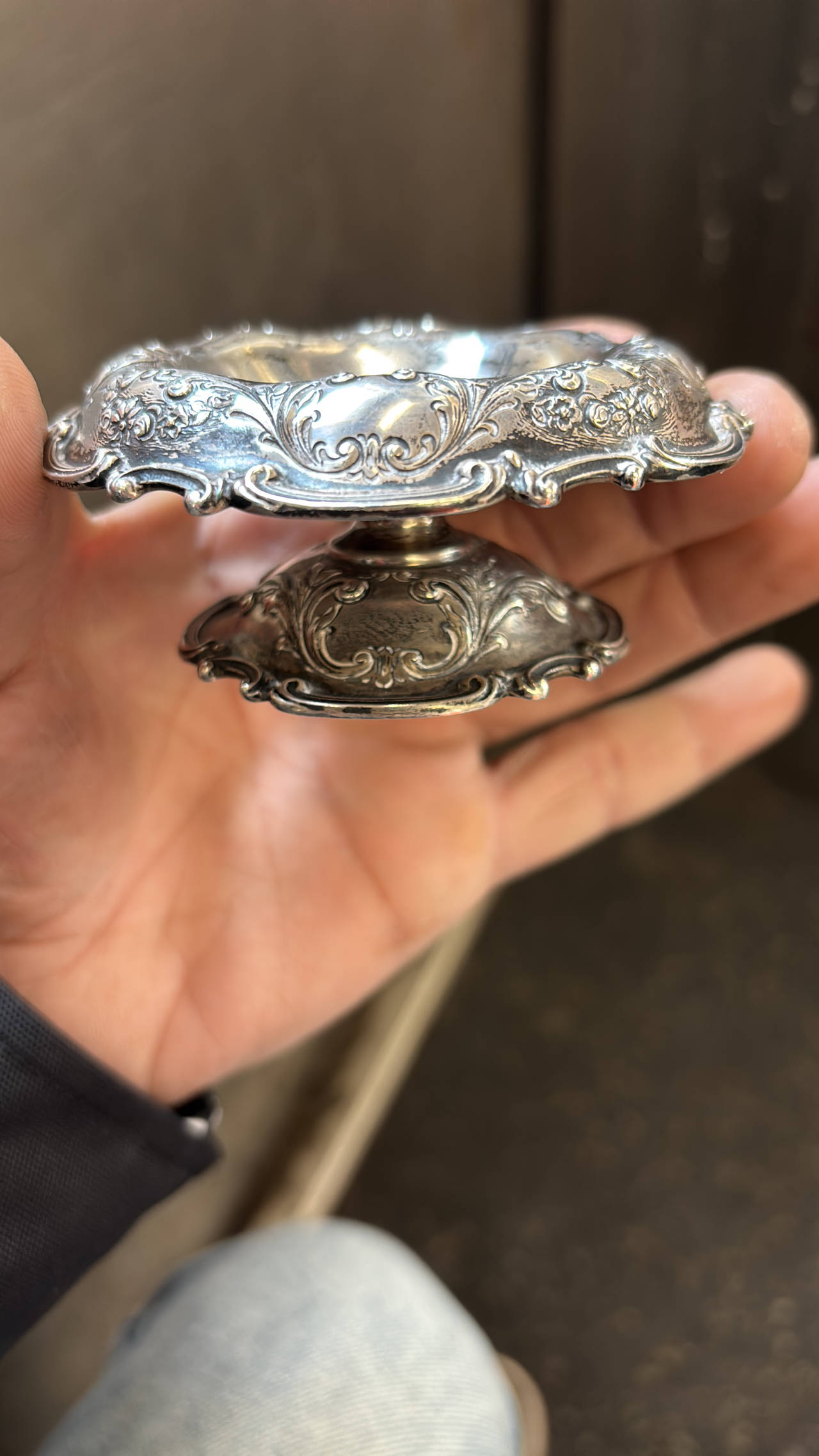 Gorham Sterling Silver Repousse Pedestal Nut Dish