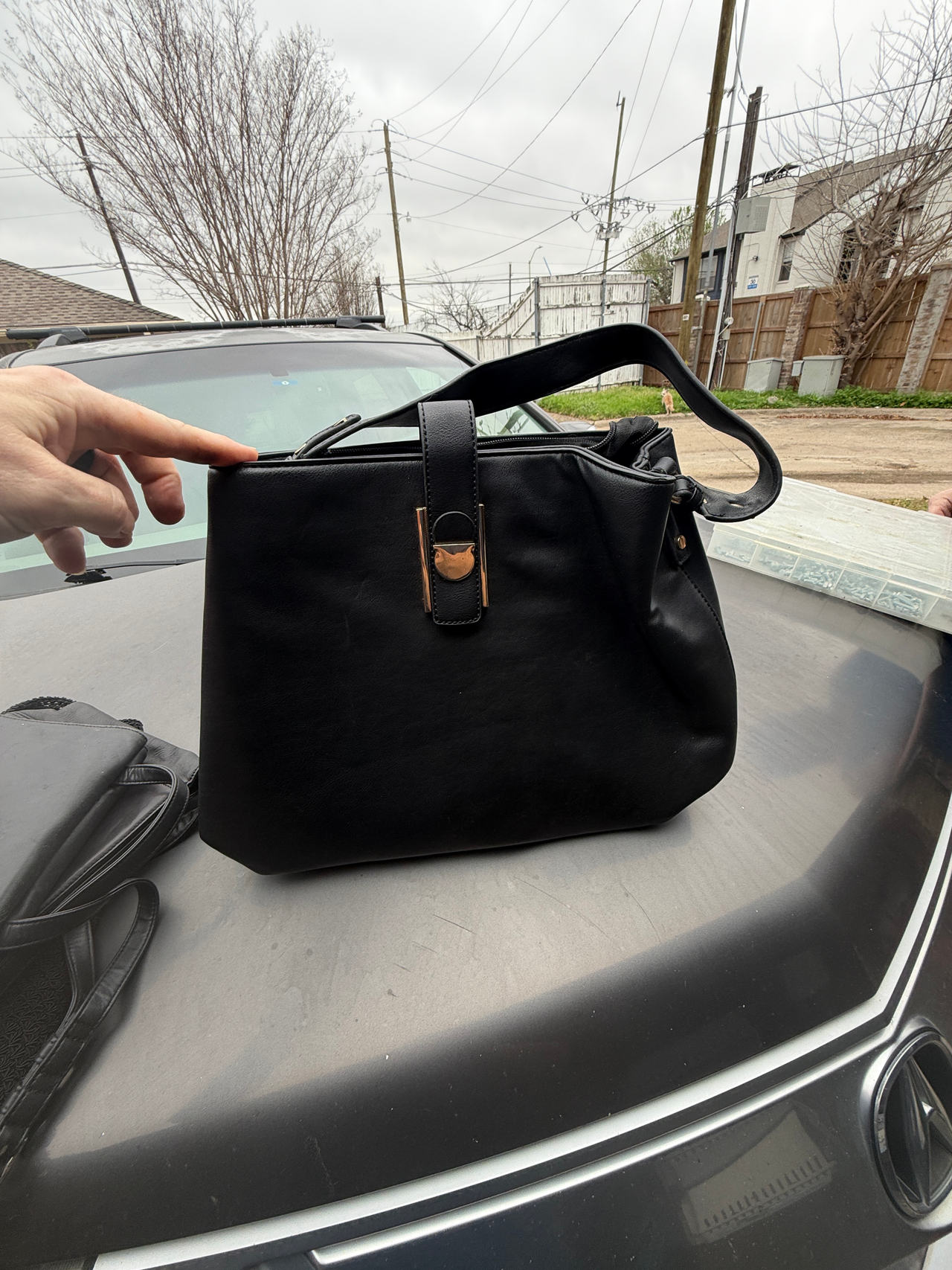 Black Faux Leather Shoulder Bag