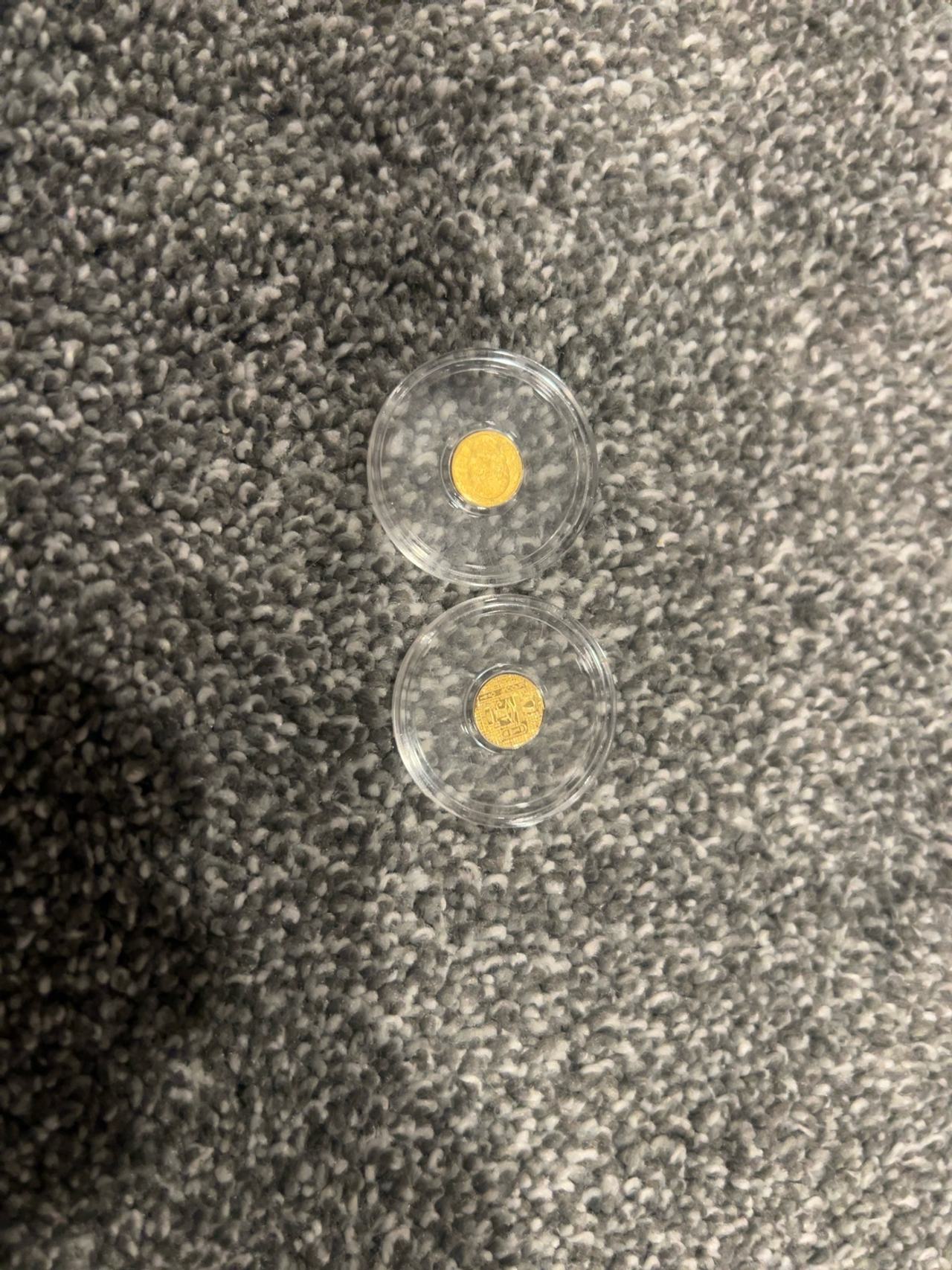 (2)  1/200th oz gold coins  1 skull 1 Egyptian 