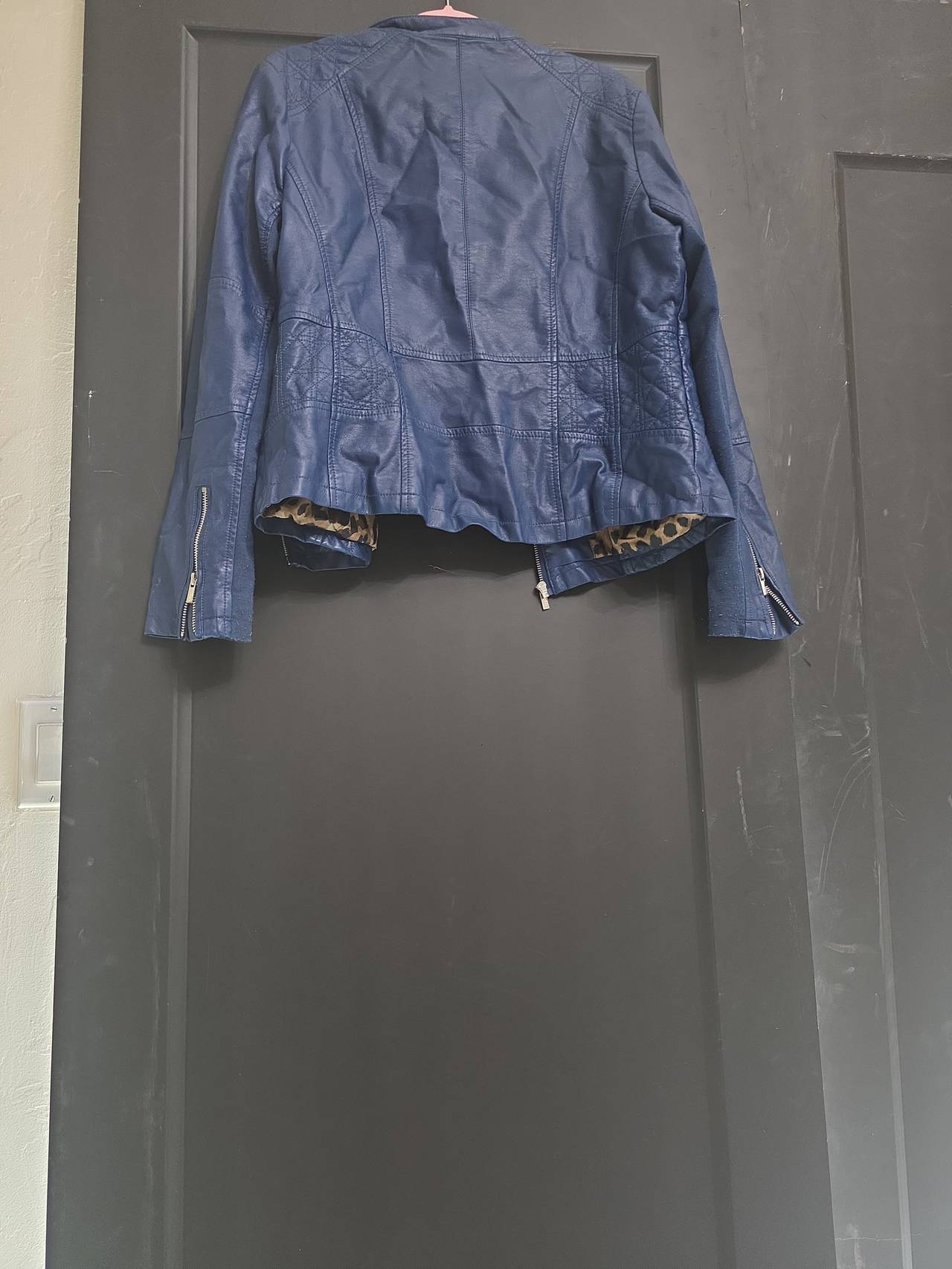 Black Rivet Navy Blue Faux Leather Moto Jacket