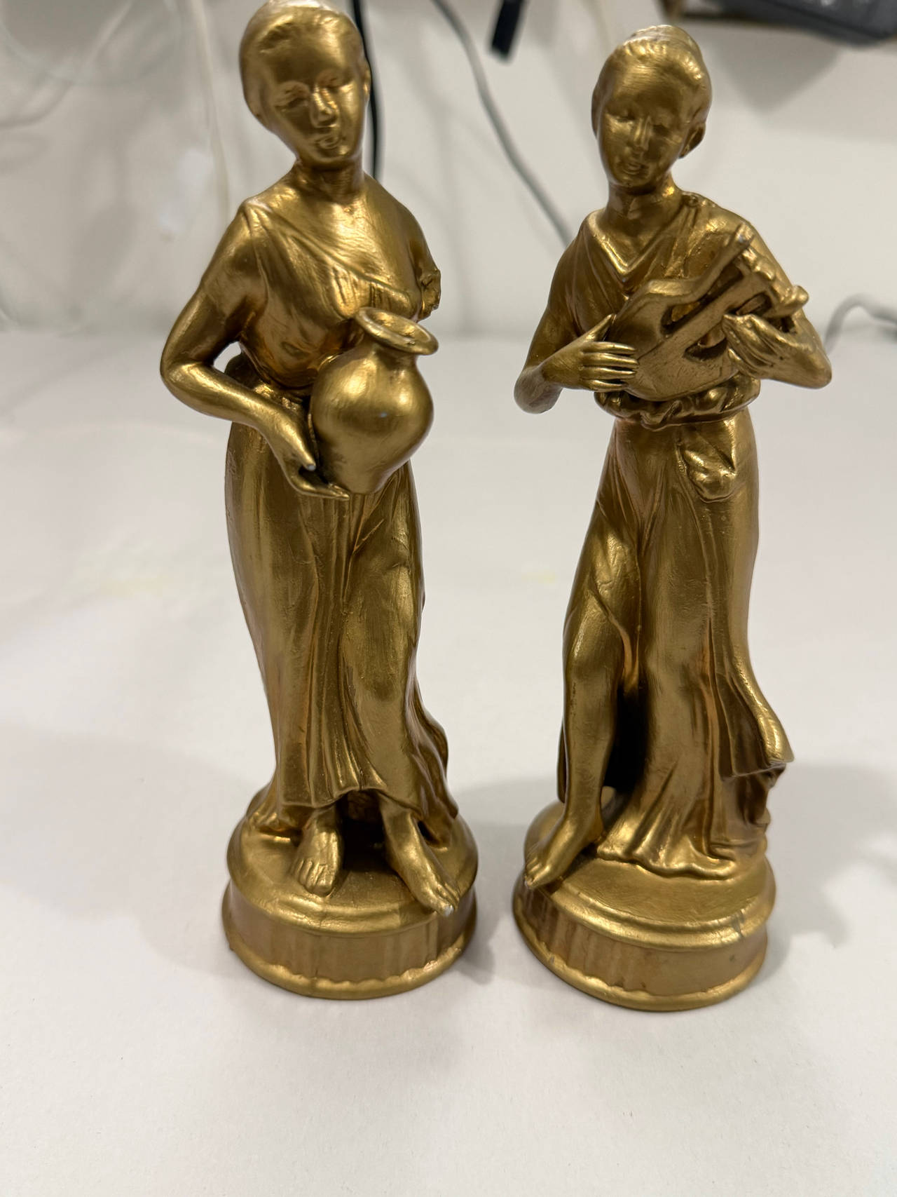 Vintage Ardalt Japan Verithin Porcelain Figurines Woman With Urn & Lyre Set of 2