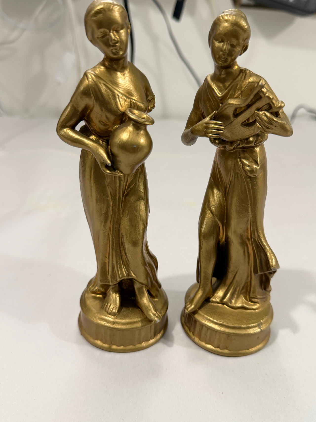 Vintage Ardalt Japan Verithin Porcelain Figurines Woman With Urn & Lyre Set of 2