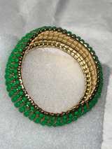 Gold Tone Green Glass Bead Stretch Bracelet - Image 3