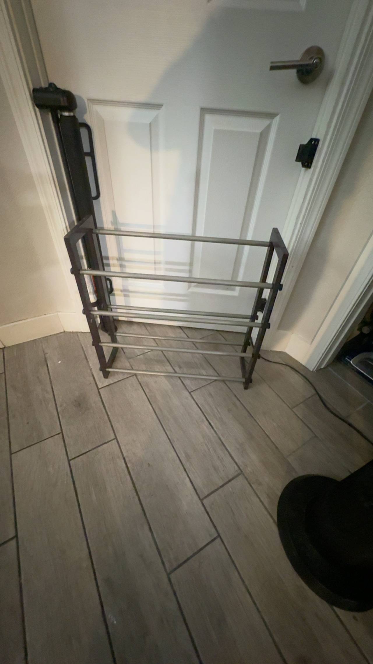 Simplify Dark Wood and Metal 4-Tier Expandable Shoe Rack