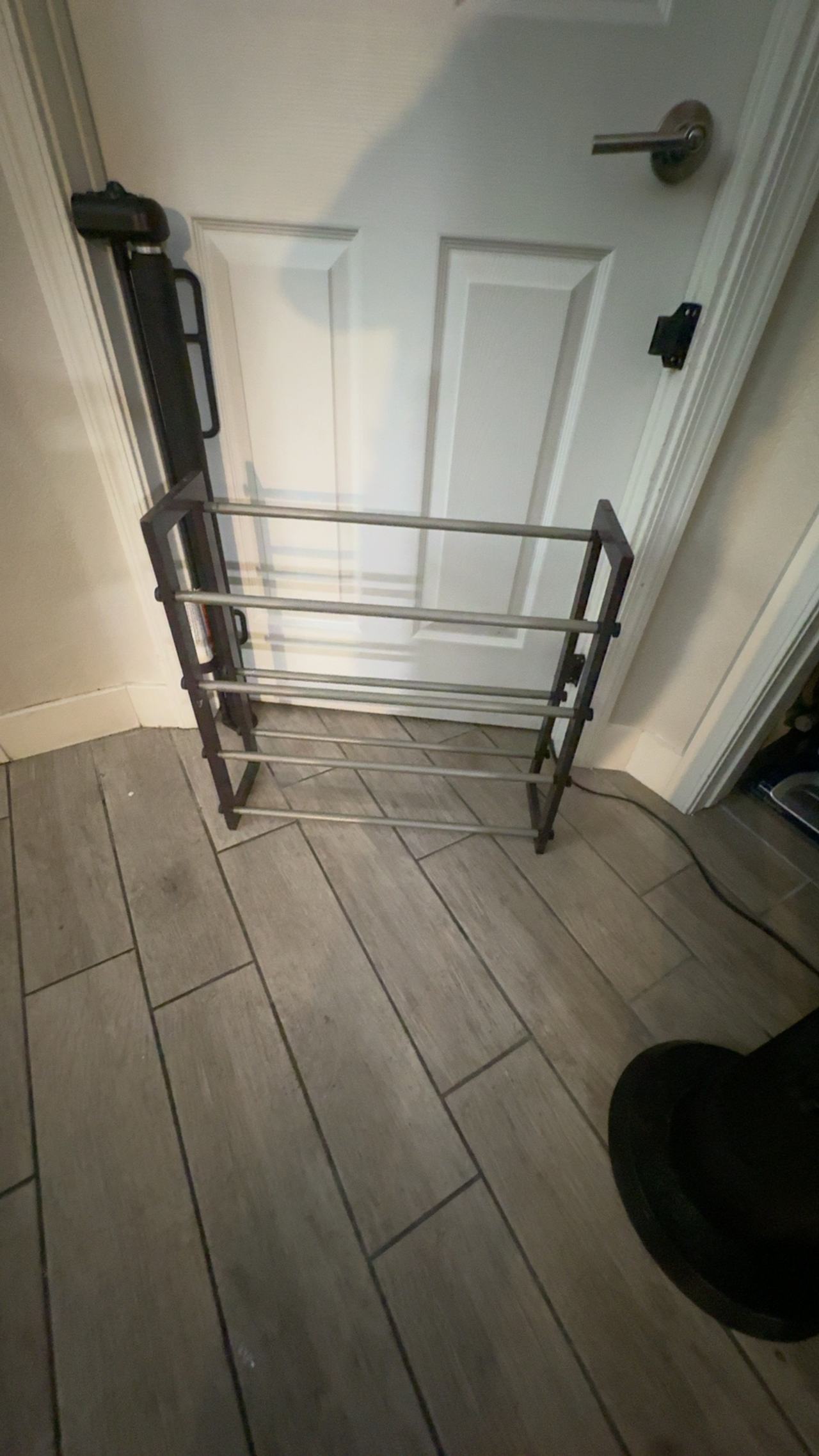 Simplify Dark Wood and Metal 4-Tier Expandable Shoe Rack