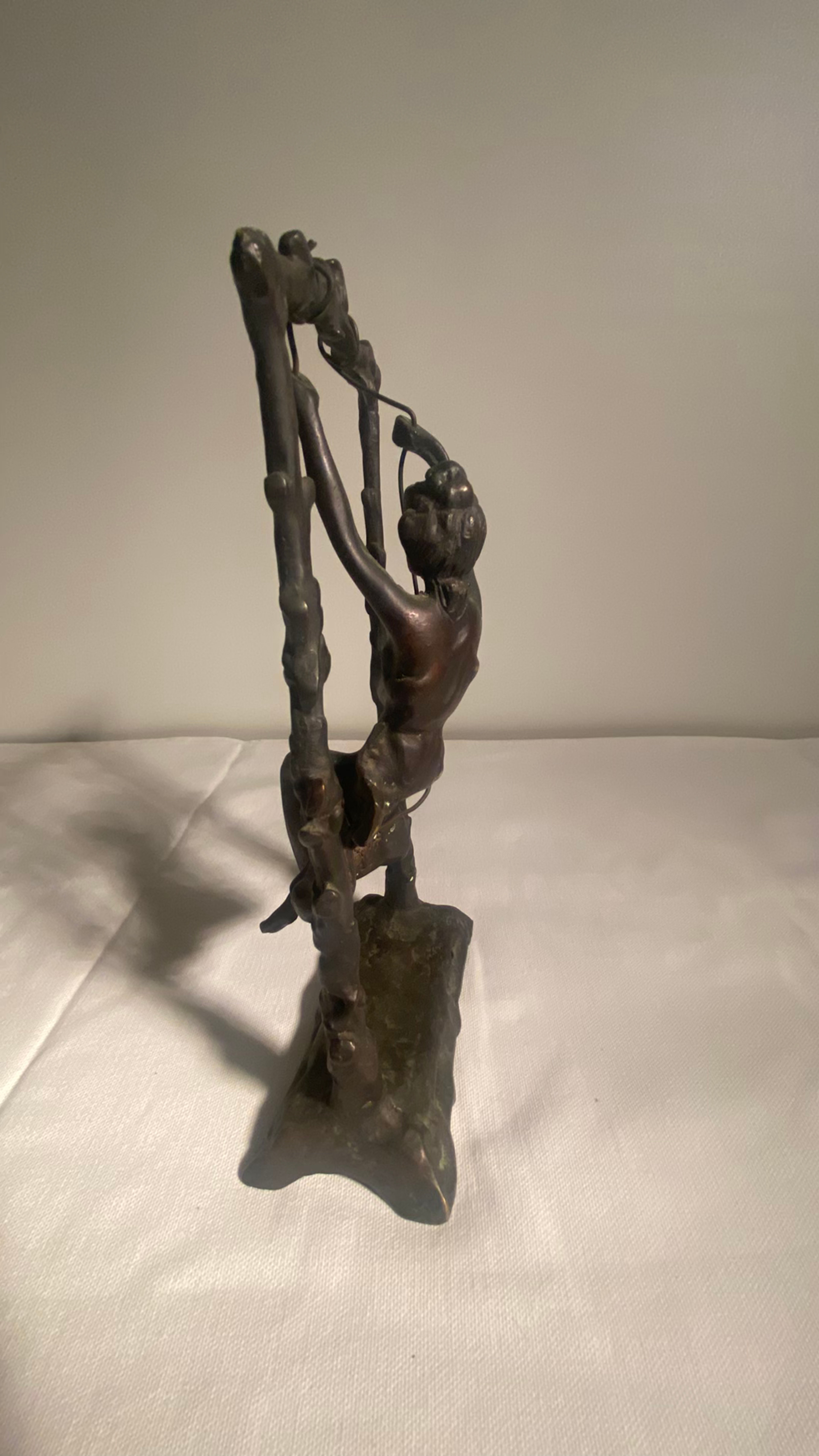Vintage Girl On A Swing Sculpture Figure After Moreau Signed Bronze Metal - Image 5