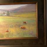 Framed Signed Landscape Painting of Cows in Field - Image 2