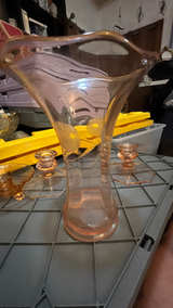 Depression Glass Candle Holders and Vase Set - Image 4