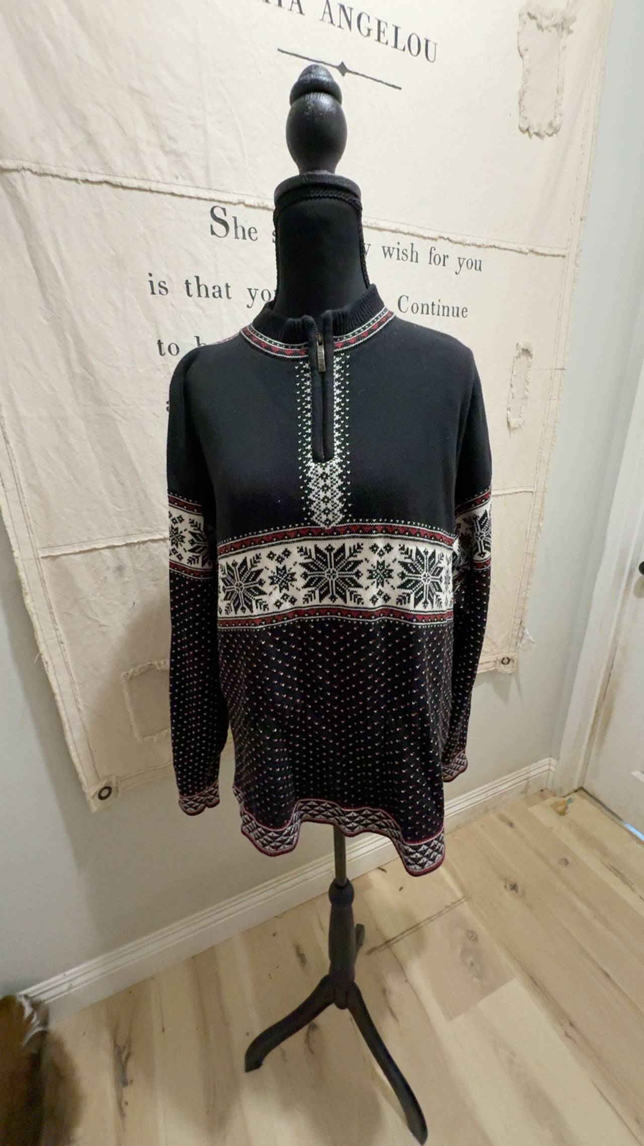 Dale of Norway Black & White Fair Isle 1/4 Zip Sweater