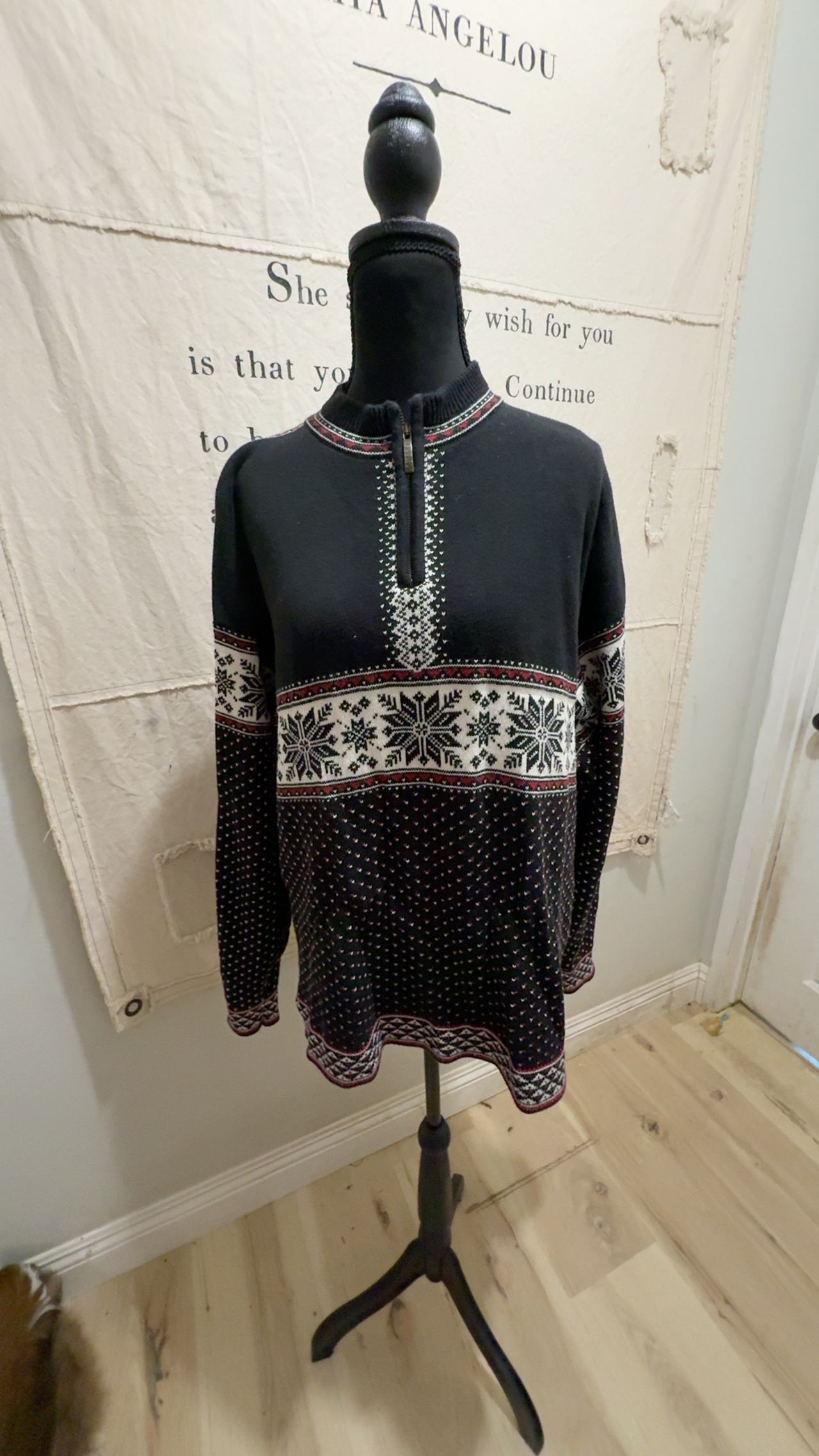 Dale of Norway Black & White Fair Isle 1/4 Zip Sweater
