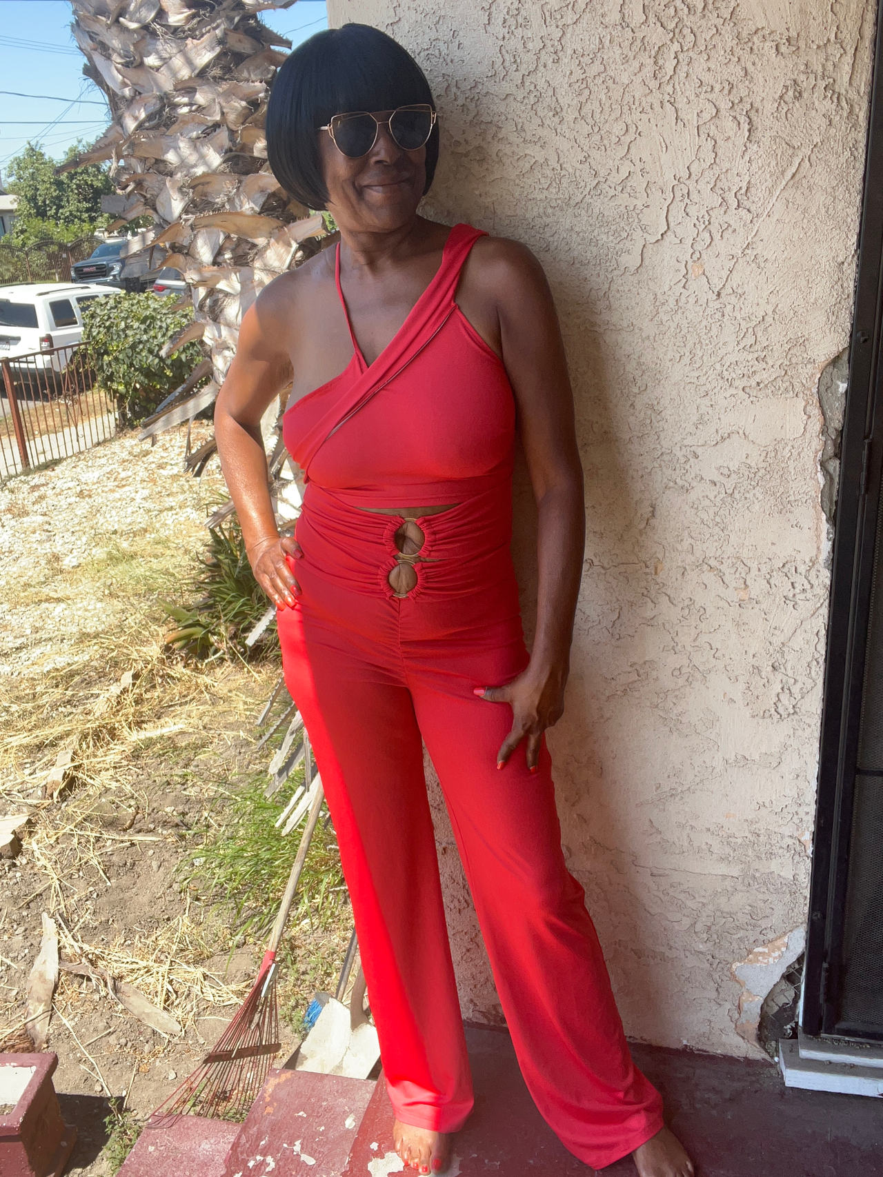 Women's Red One-Shoulder Jumpsuit