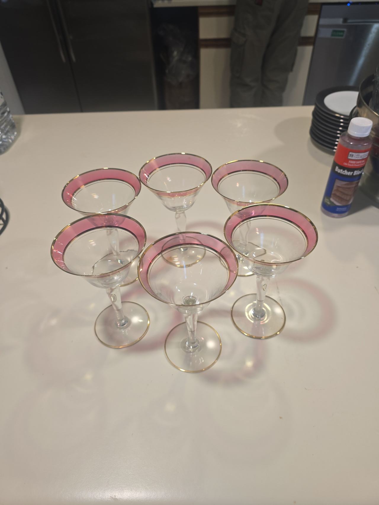 Vintage Pink and Gold Rim Martini Glasses