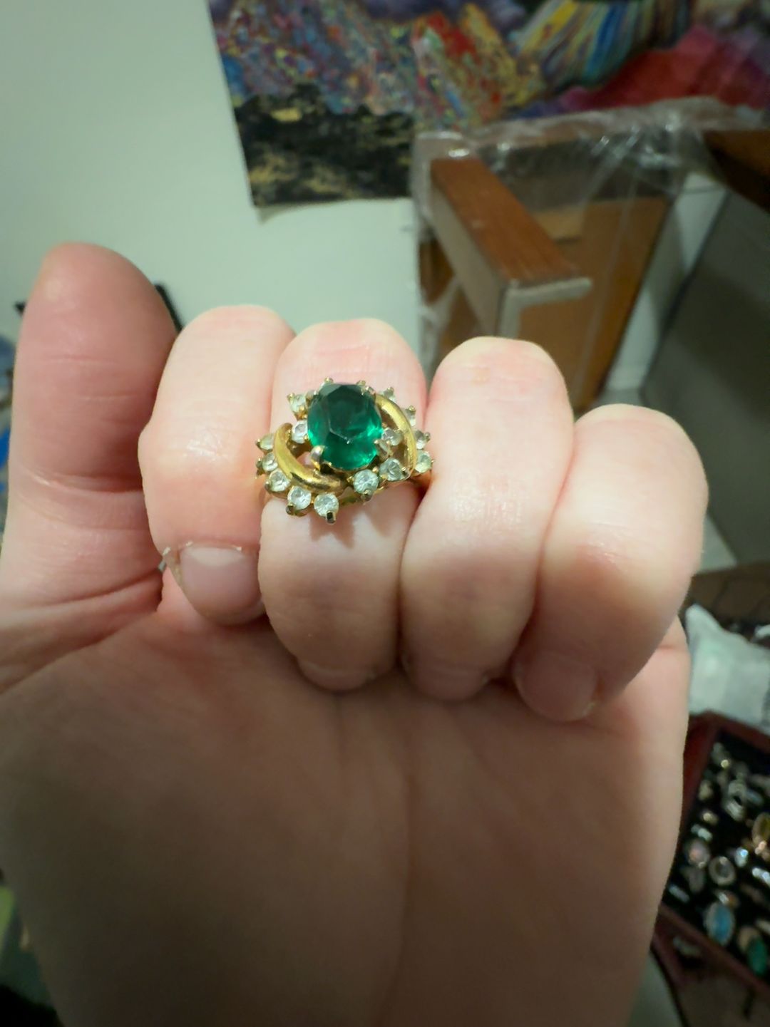Emerald and Diamond Ring in 14K Yellow Gold