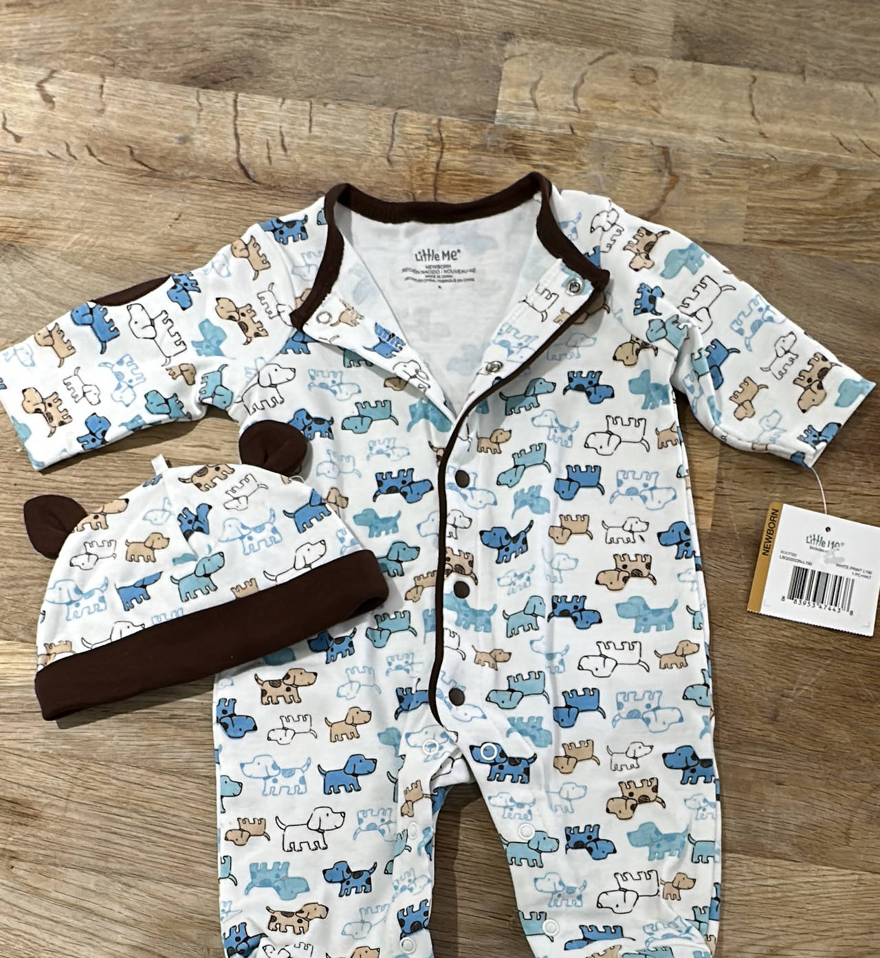 Little Me Puppy Print Newborn Sleeper and Hat Set