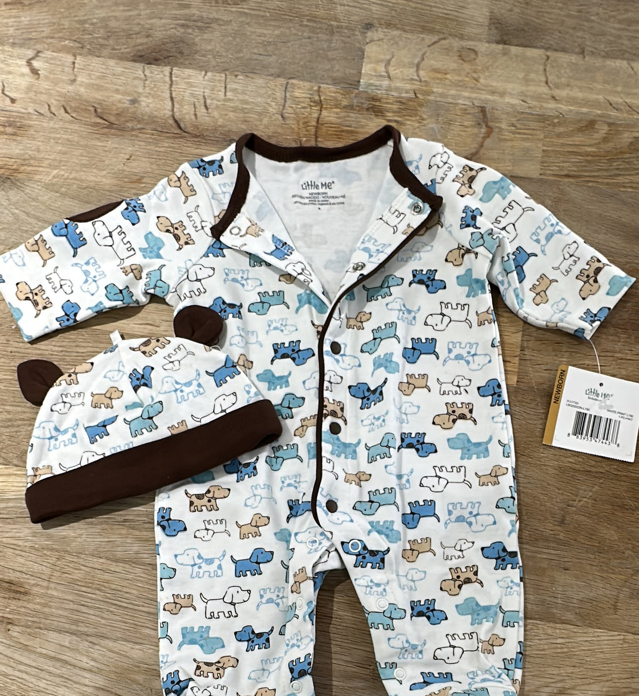 Little Me Puppy Print Newborn Sleeper and Hat Set