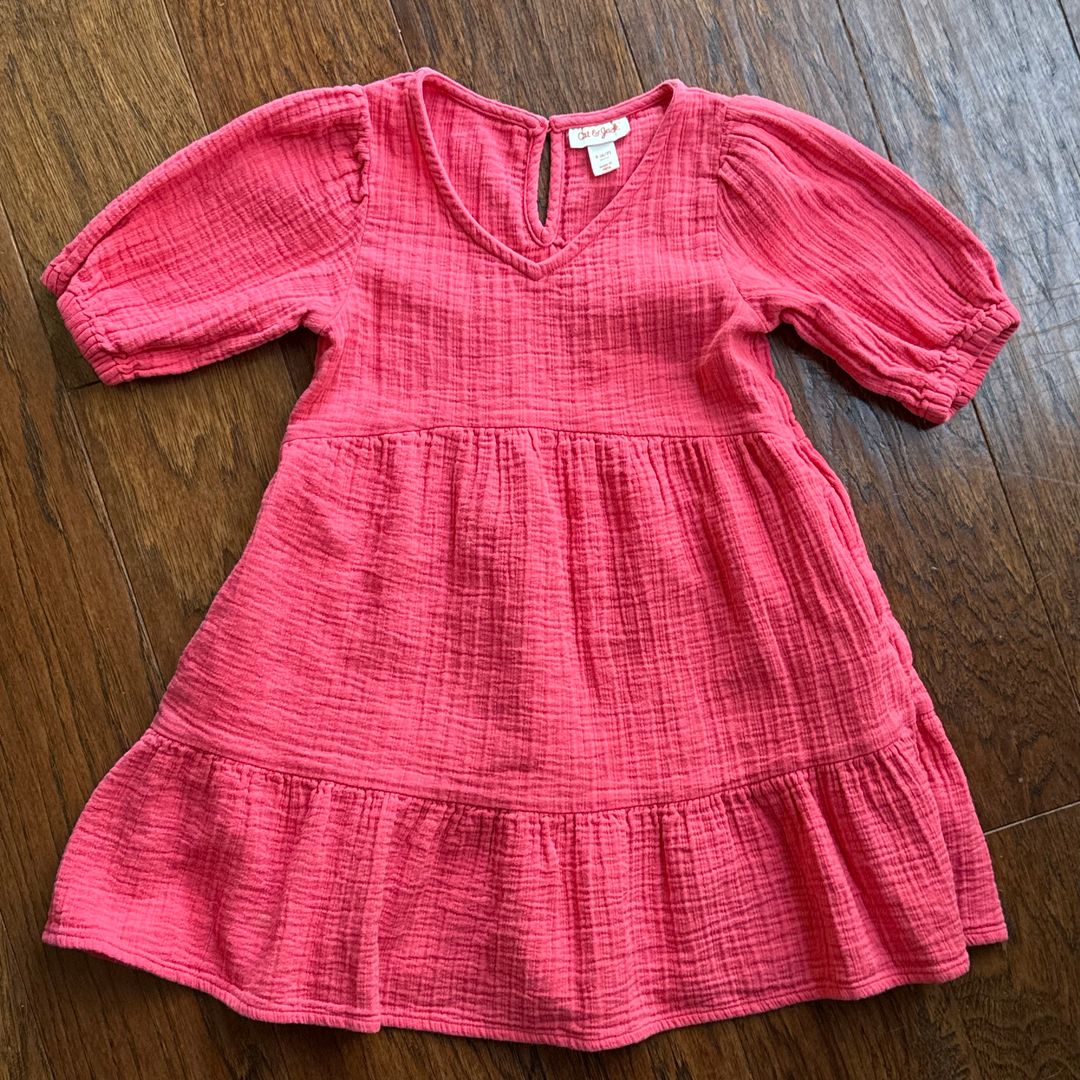 Cat & Jack Dress Girls Size 6-7 Muslin Cotton Pink Sort Sleeve