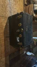 Vintage Black Steamer Trunk with Brass Hardware - Image 5