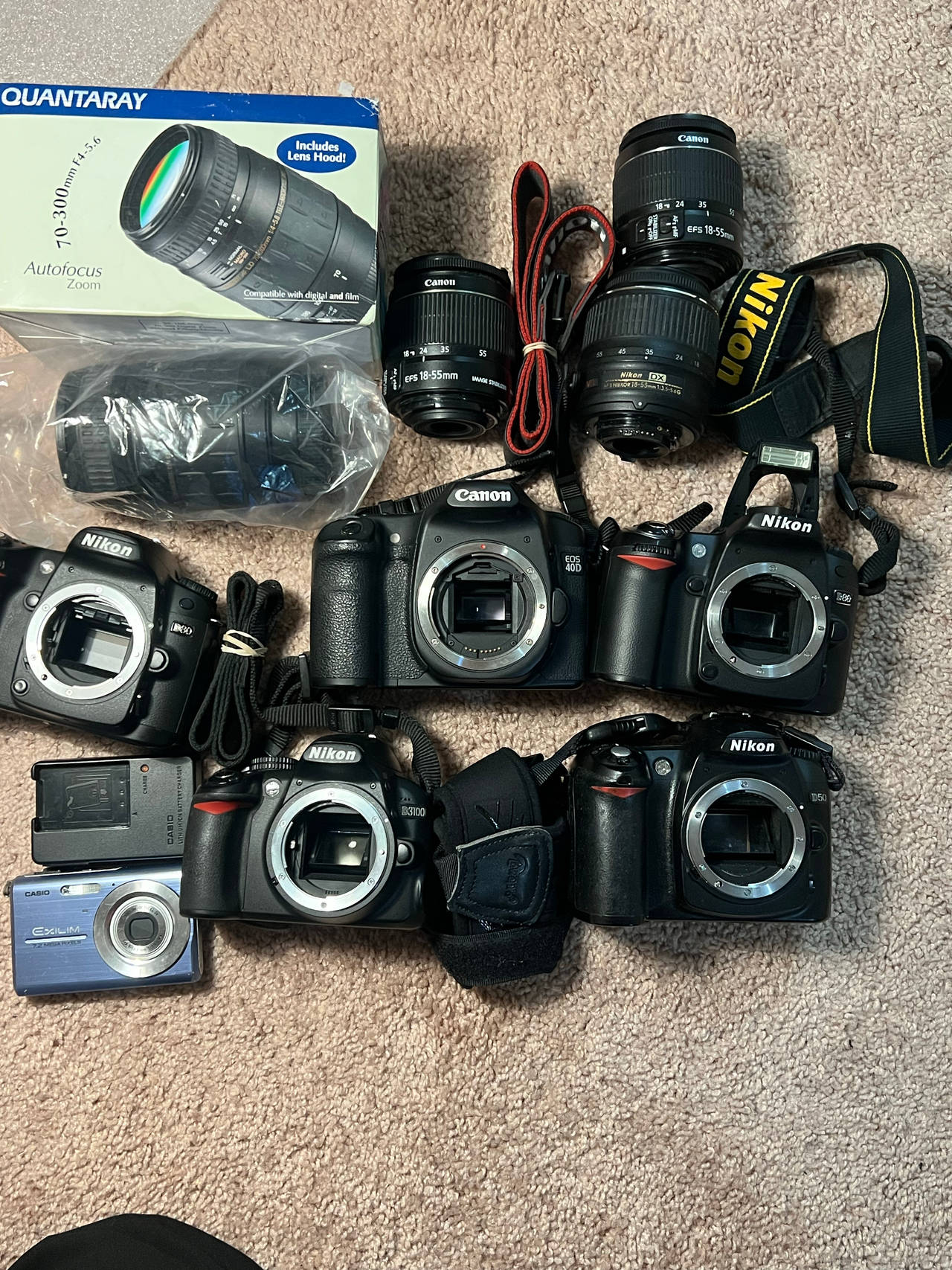 Canon EOS 40d d80 Nikon 5 cameras 4 lenses lot AS IS UNTESTED