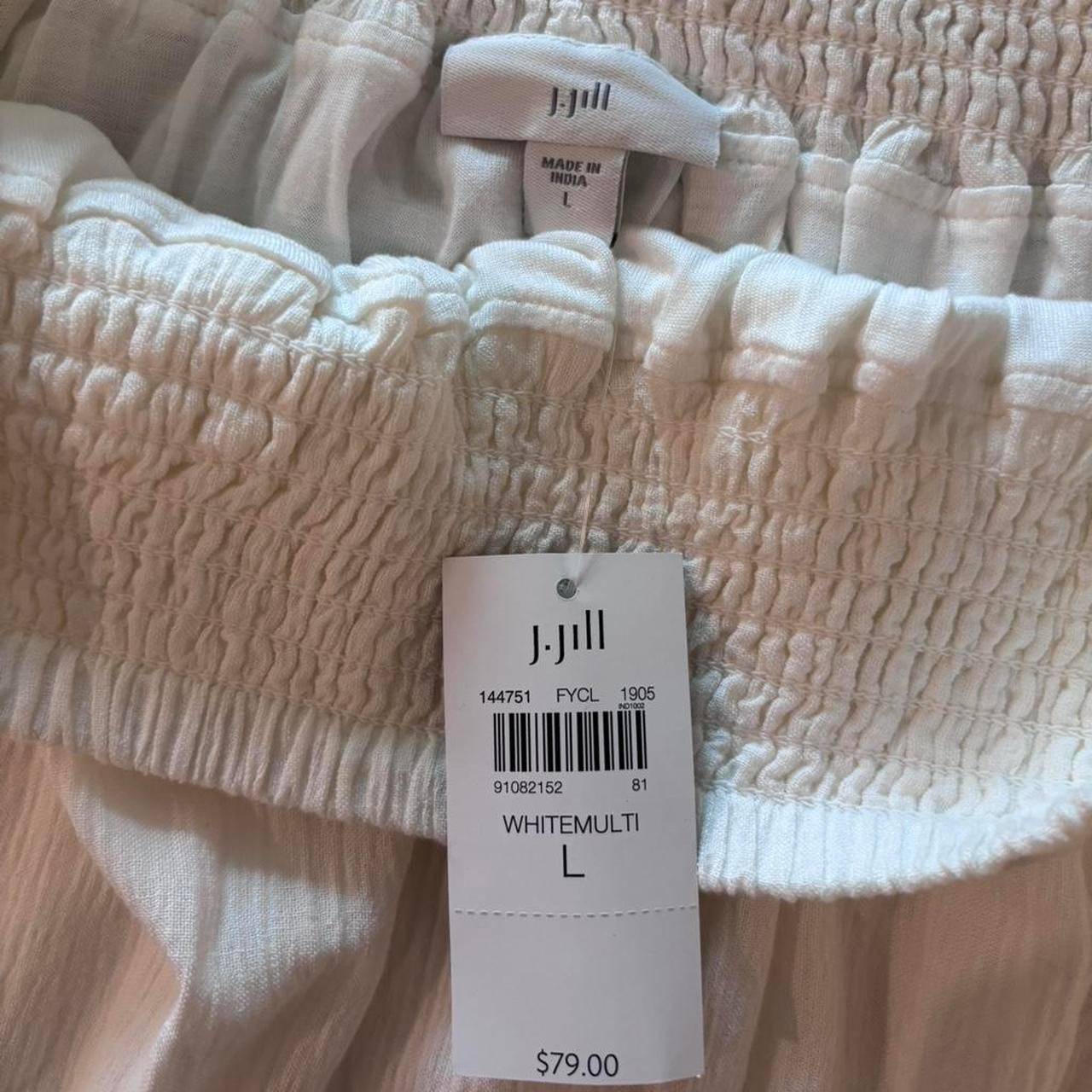 NWT J.Jill White Smocked-Waist Linen-Blend Pants