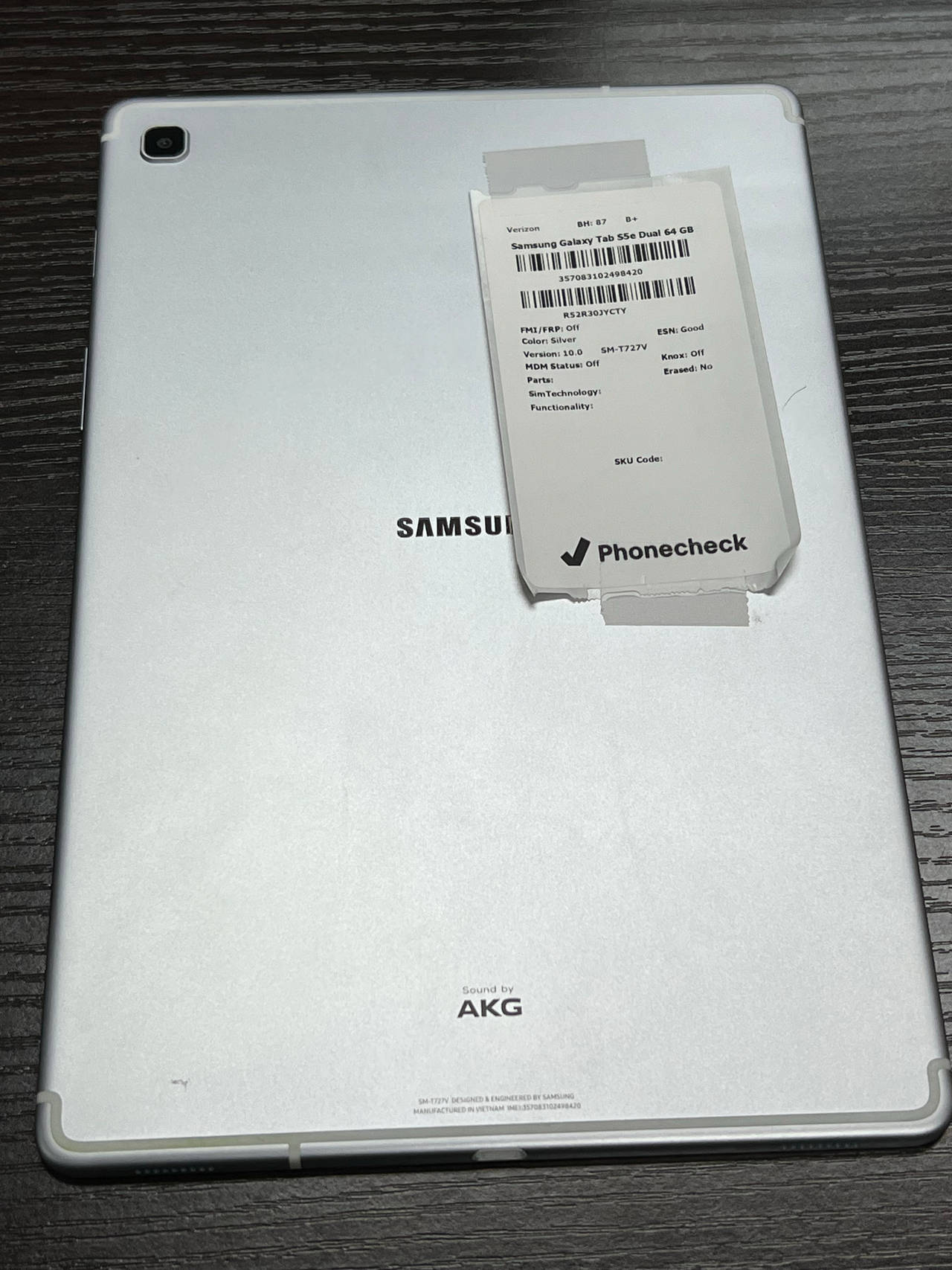 Samsung Galaxy Tab S5e 64GB (Verizon) 87% battery health