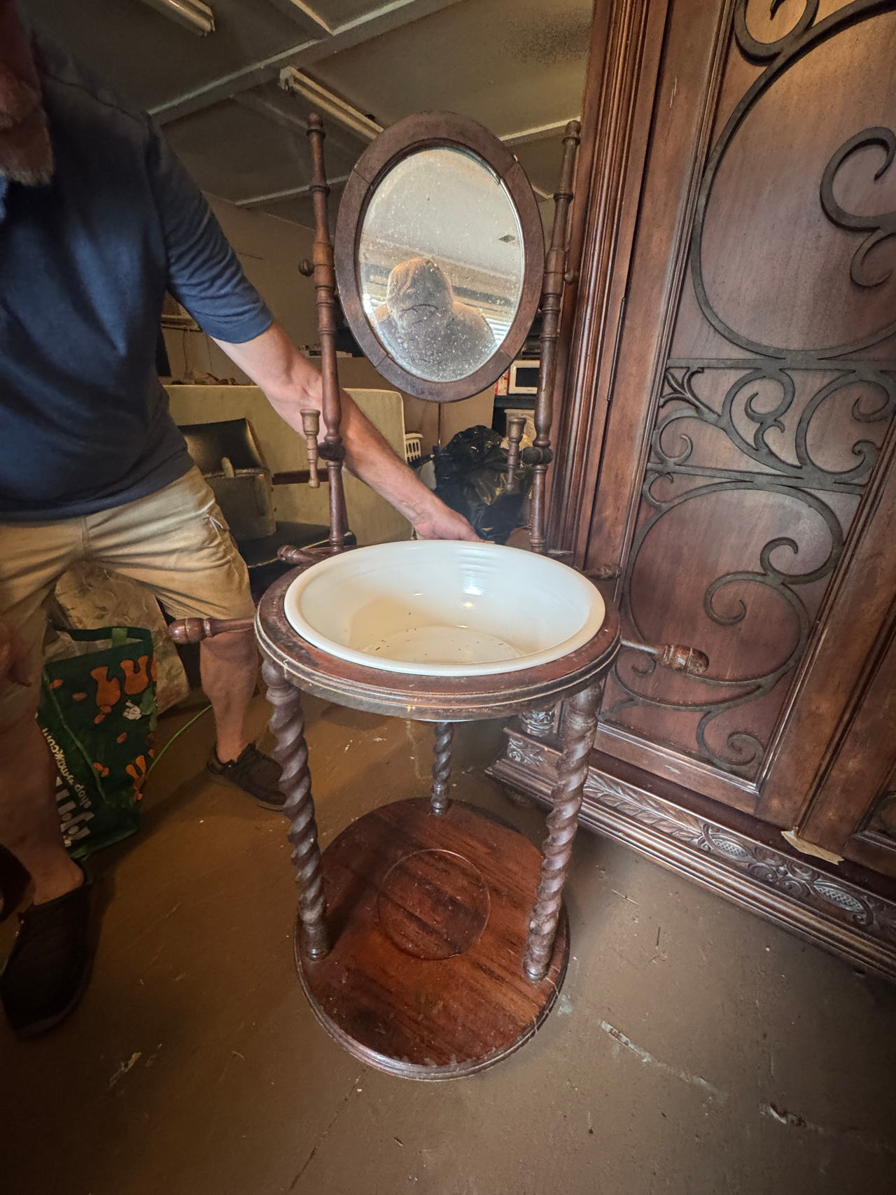 Antique Washstand with Basin and Mirror