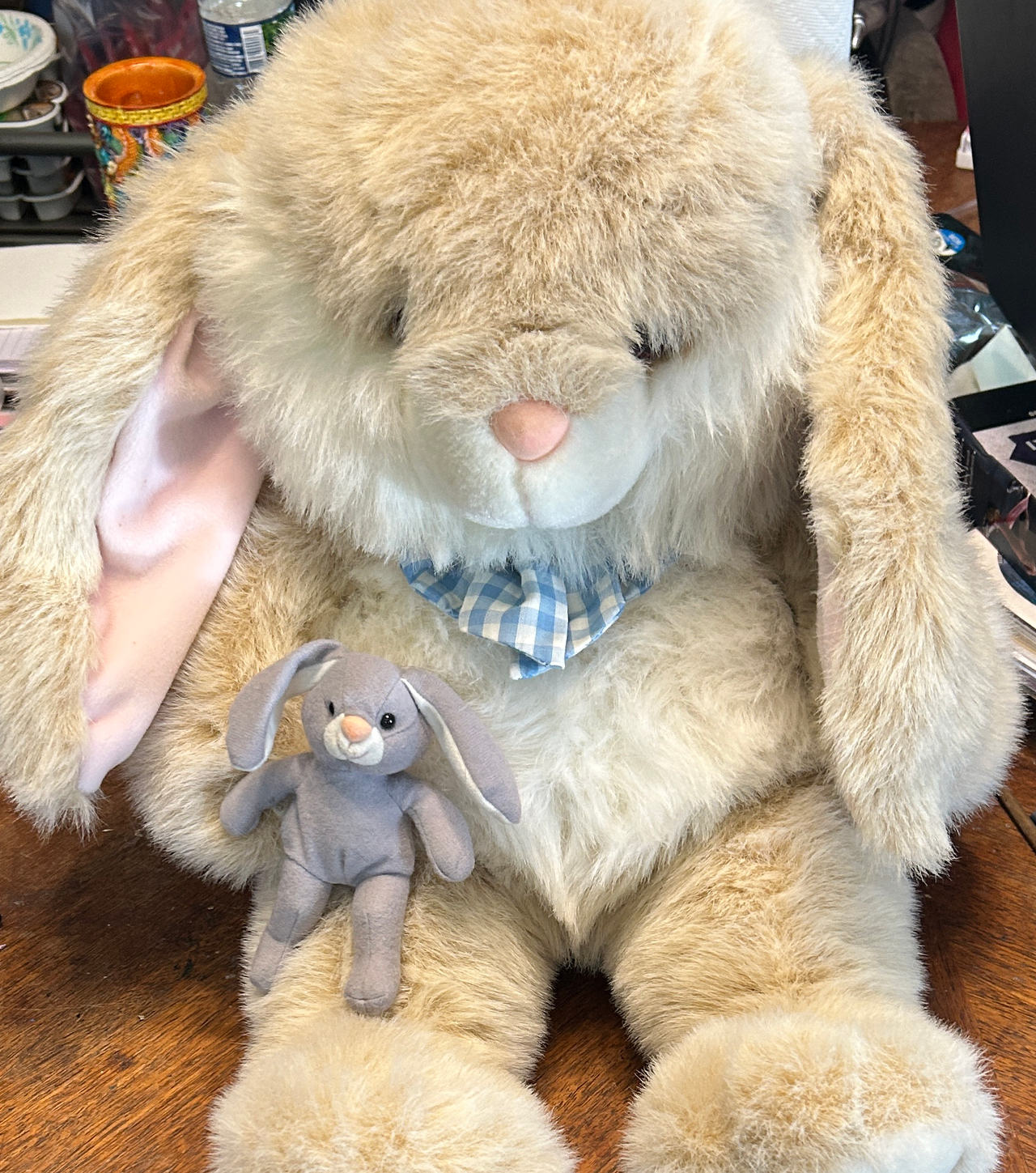 Commonwealth Large Floppy Ear Bunny Plush with Blue Gingham Bow