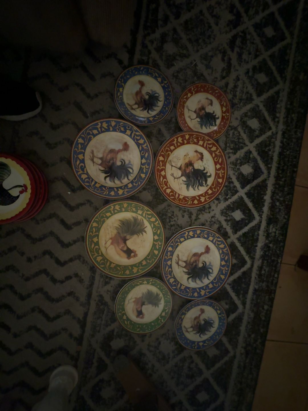 Isco Hand-Painted Rooster Decorative Plates-set of 8