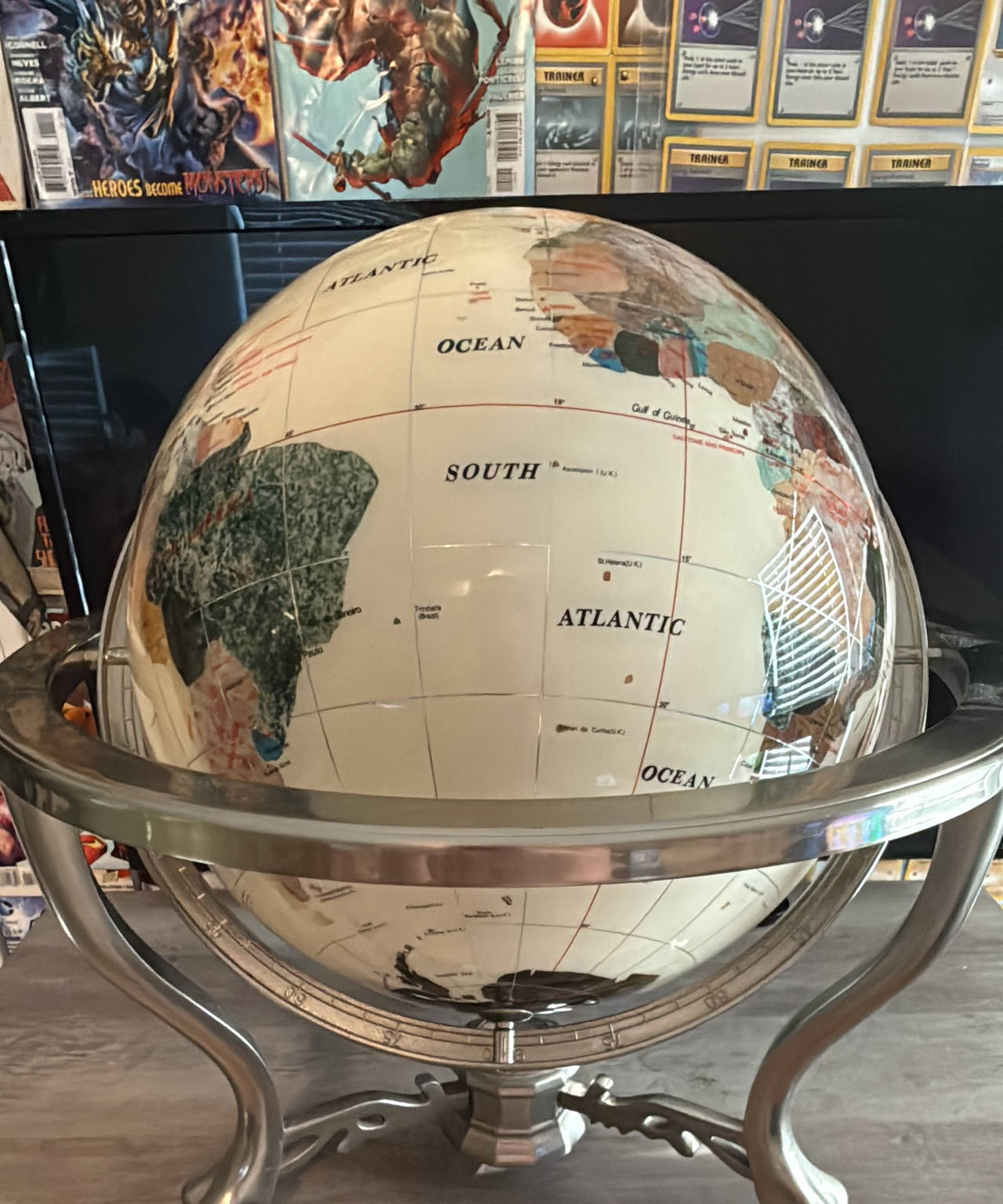 Gemstone Floor Globe with Silver Stand