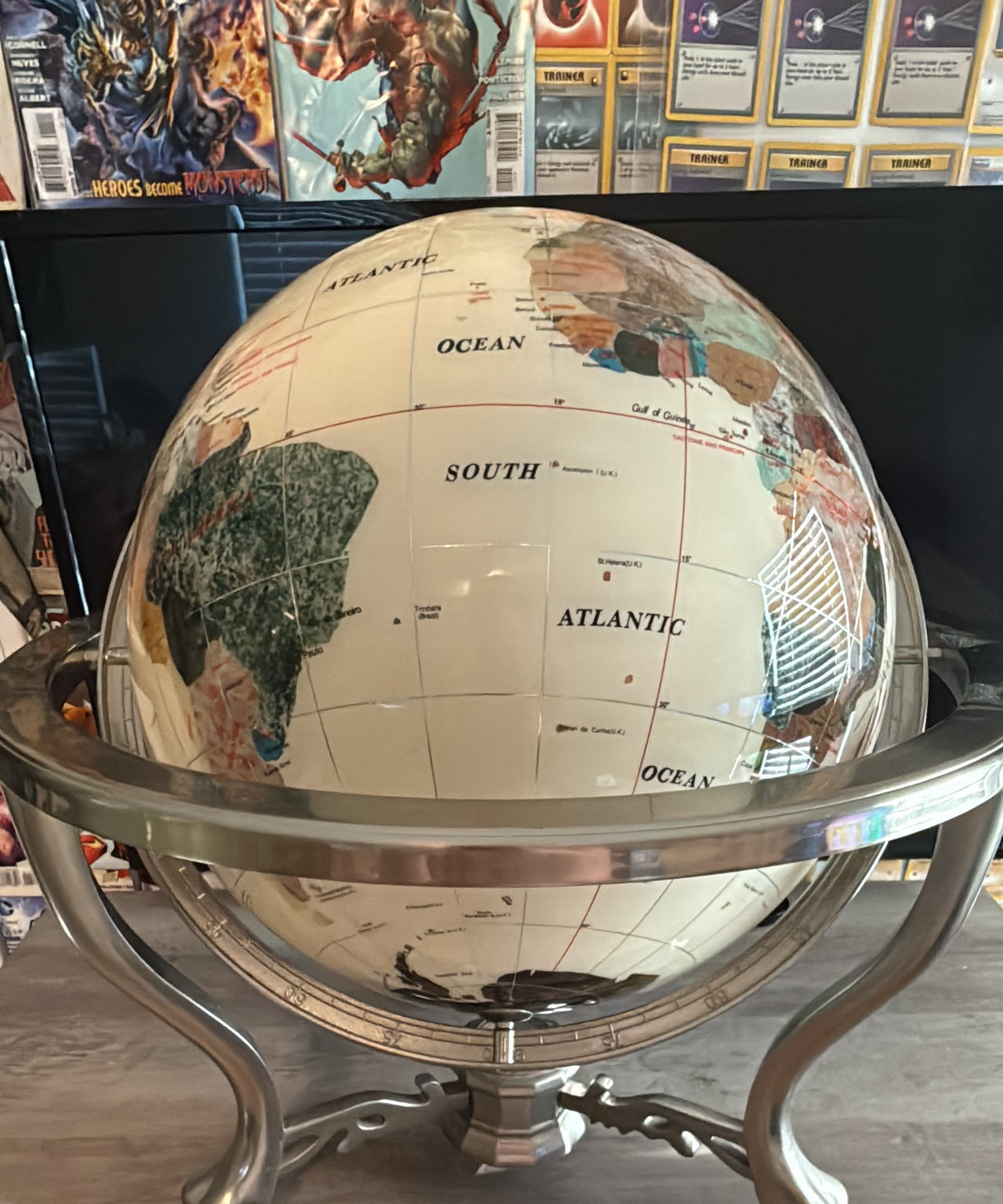 Gemstone Floor Globe with Silver Stand