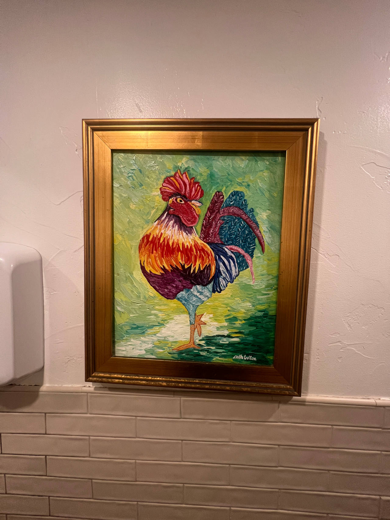 Framed Rooster Painting