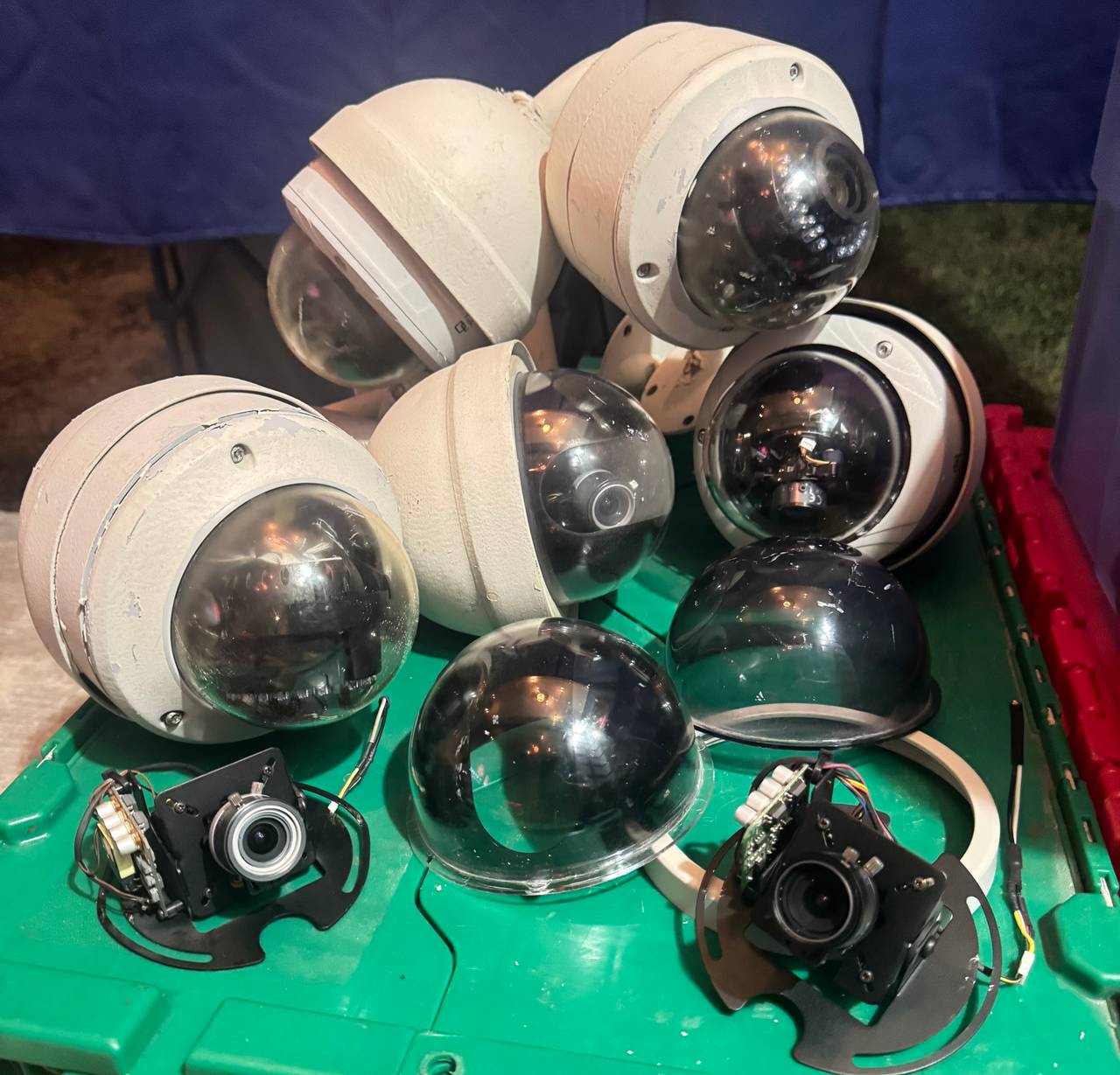Lot of 7 Vintage Dome Security Cameras & Gooseneck Mounts