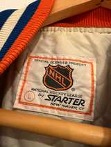 Starter New York Islanders Satin Bomber Jacket Blue Large - Image 3