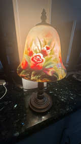 Vintage Reverse Painted Rose Shade Table Lamp - Image 1