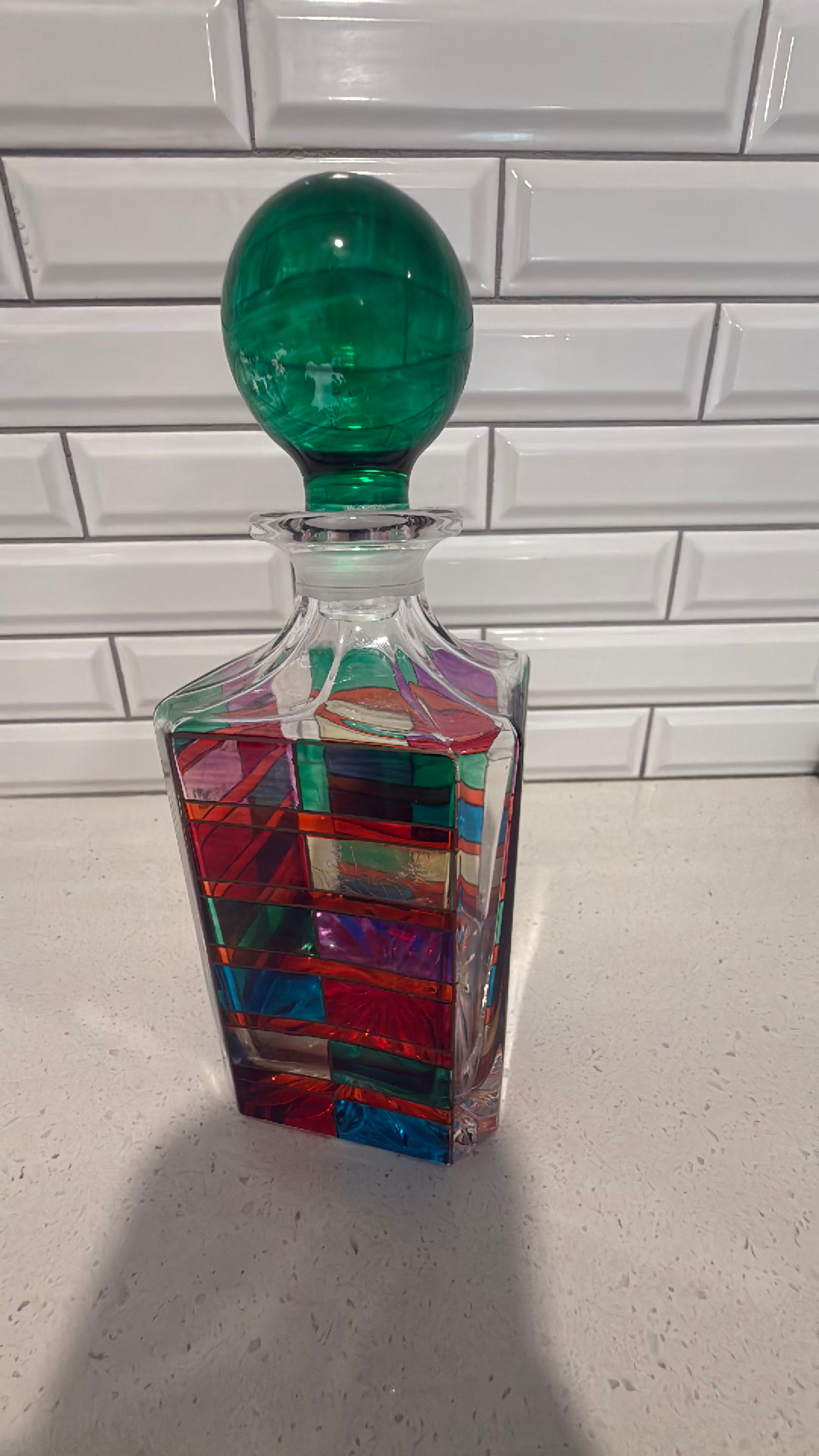 Murano Scaleno Hand-Painted Italian Crystal Whiskey Decanter - Image 3