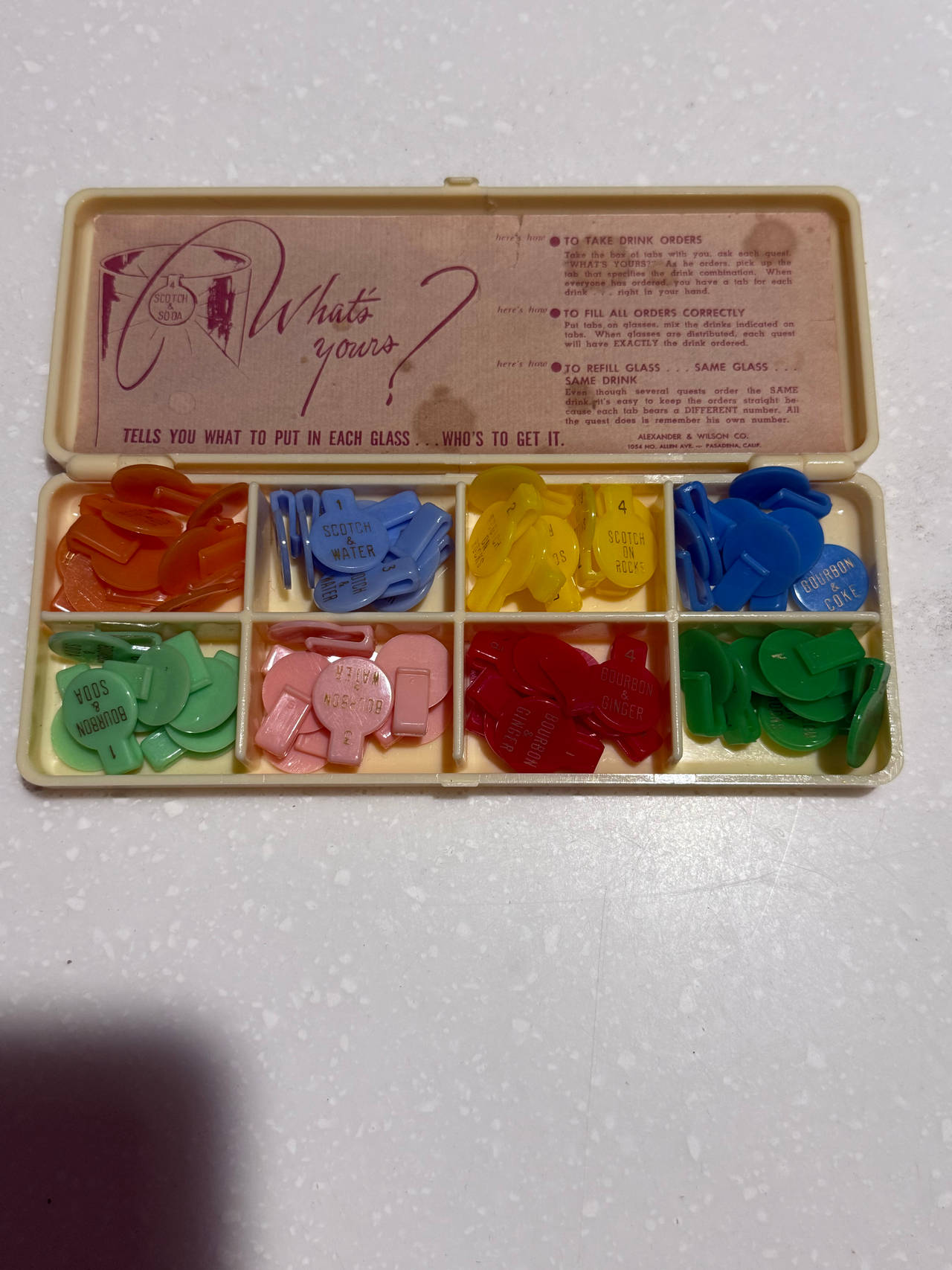 Vintage Alexander & Wilson What's Yours? Drink Marker Set