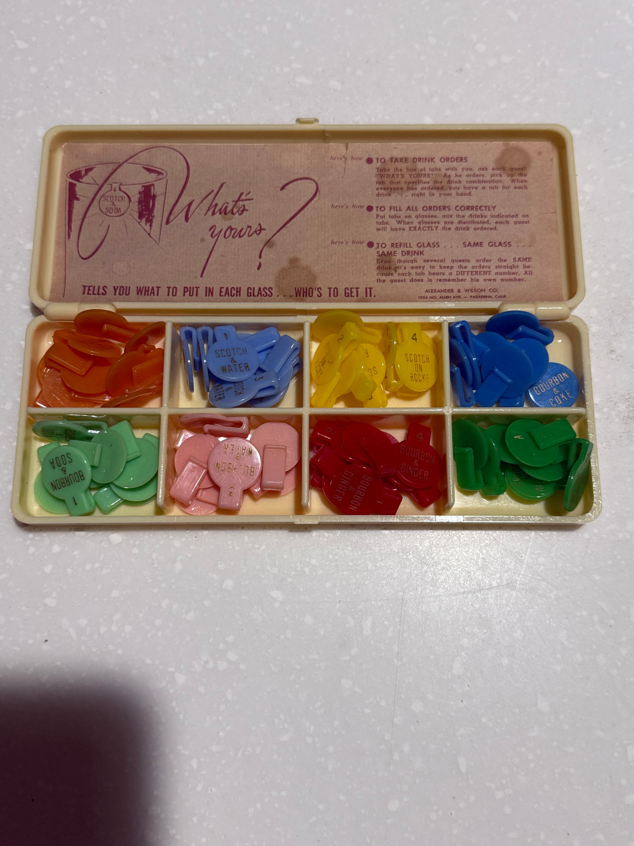 Vintage Alexander & Wilson What's Yours? Drink Marker Set