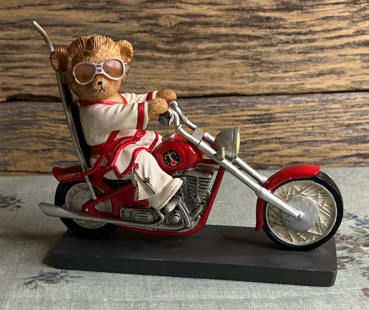 Hamilton Collection Elvis Teddy Bear on Motorcycle Karate Chop-per
