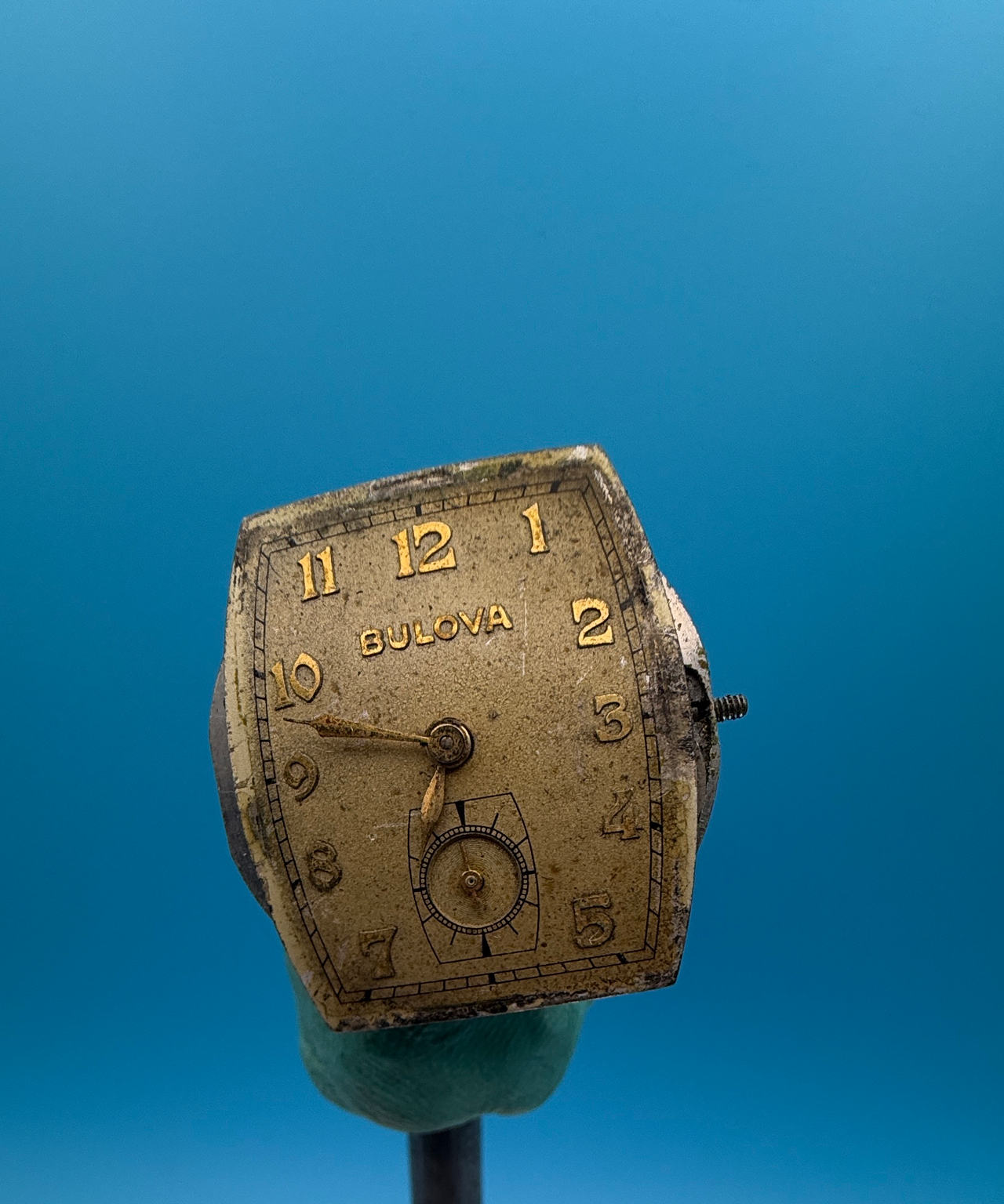 Vintage Bulova Tonneau Sub-Second Watch movement with signed dial and hands